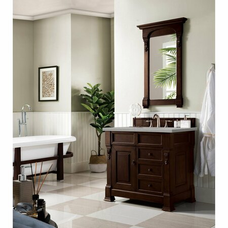 James Martin Vanities Brookfield 36in Single Vanity, Burnished Mahogany w/ 3 CM Eternal Serena Quartz Top 147-114-5566-3ESR